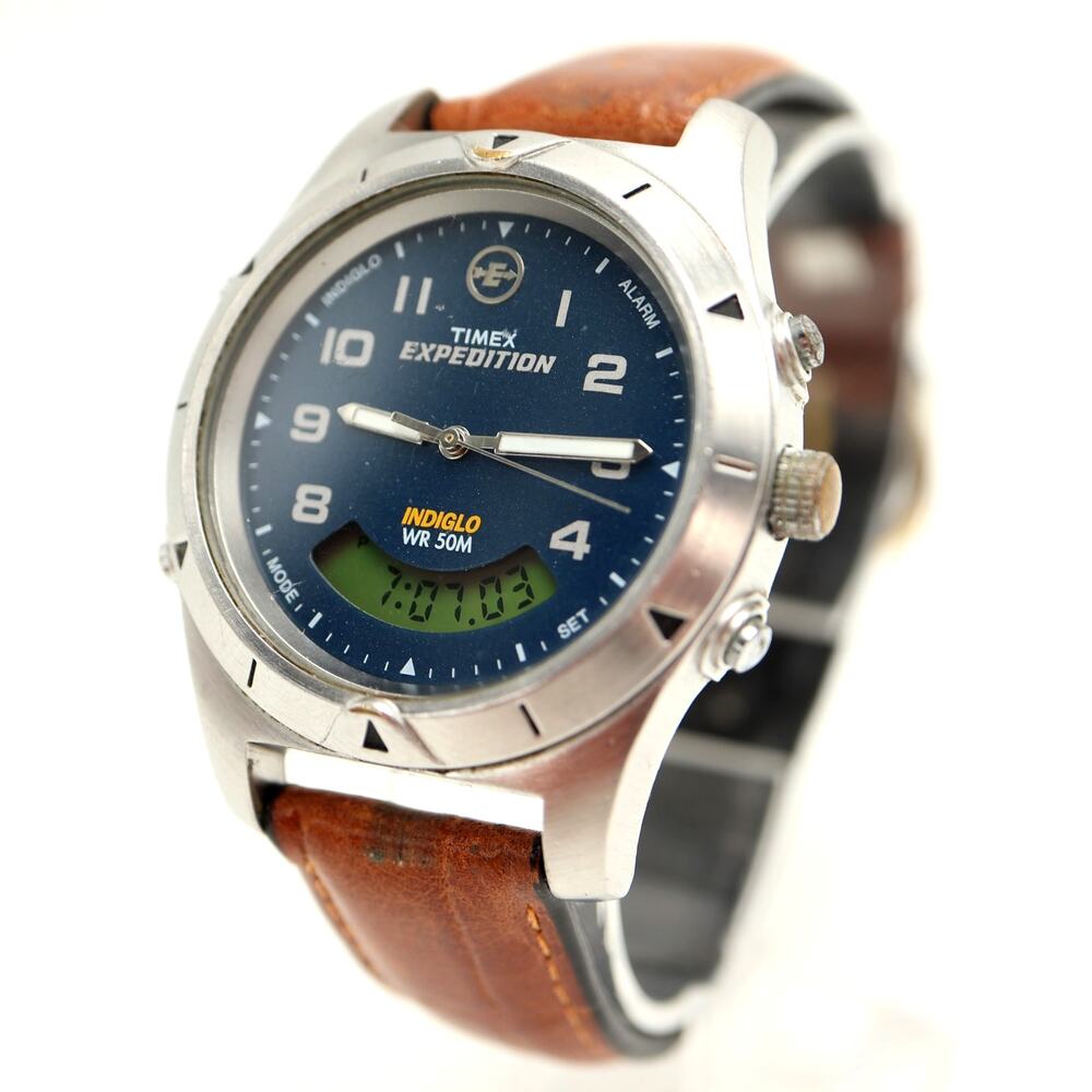 Timex Expedition Indiglo DIGITAL ONLY 38mm Watch Brown Leather w New Battery